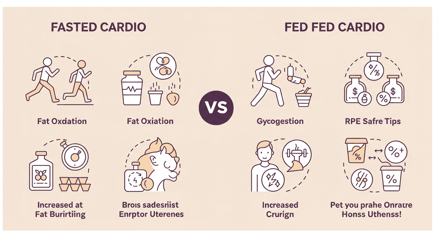 공복 유산소 vs 식후 유산소를 비교하는 깔끔한 인포그래픽