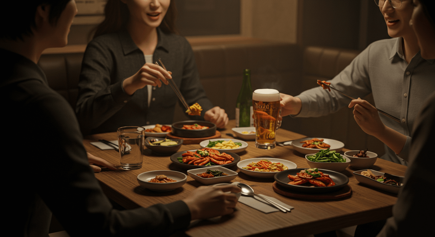 회식 중 현명한 음주 선택 장면